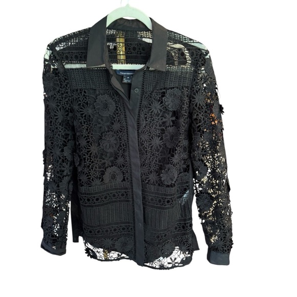 French Connection Tops - French Connection Black Floral Lace Blouse